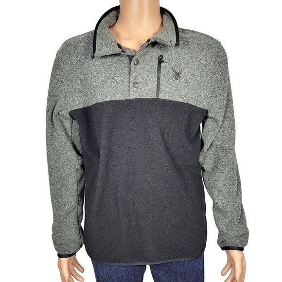 Spyder Men's Black and Grey Color Block Quarter Button Pullover Sweater Size M - Picture 1 of 12